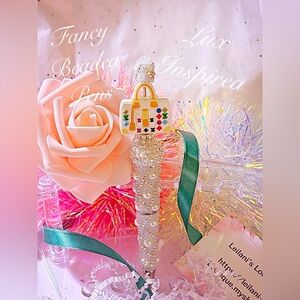 Beaded Pen with Multicolor Purse Charm/pearl pen/gifts/white beads/